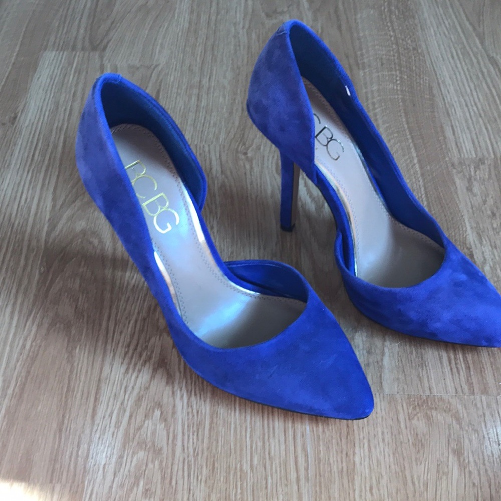 Blue suede heels